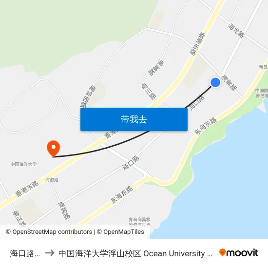 海口路海青路 to 中国海洋大学浮山校区 Ocean University of China (Fushan Campus) map