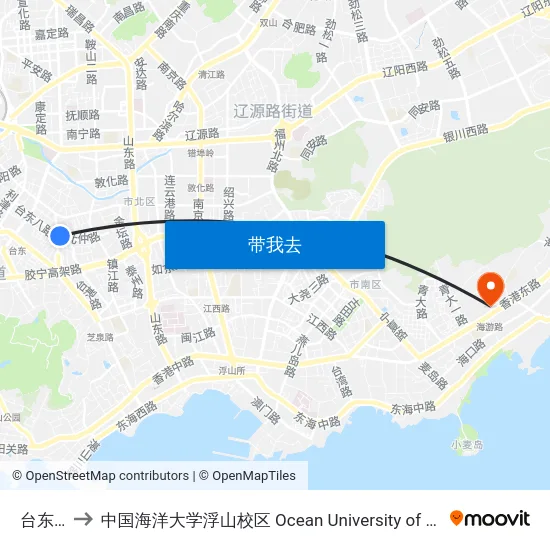 台东八路 to 中国海洋大学浮山校区 Ocean University of China (Fushan Campus) map