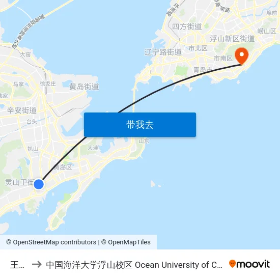 王家港 to 中国海洋大学浮山校区 Ocean University of China (Fushan Campus) map