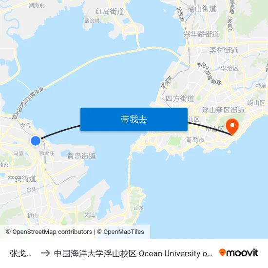 张戈庄小学 to 中国海洋大学浮山校区 Ocean University of China (Fushan Campus) map
