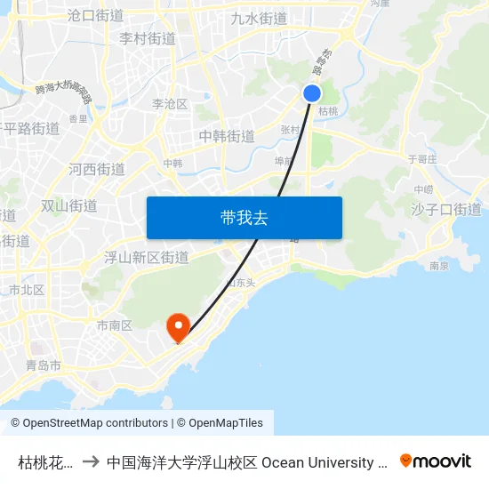 枯桃花卉市场 to 中国海洋大学浮山校区 Ocean University of China (Fushan Campus) map