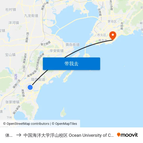 体育馆 to 中国海洋大学浮山校区 Ocean University of China (Fushan Campus) map