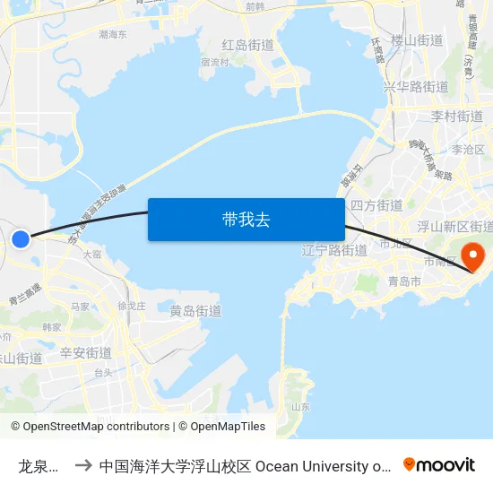 龙泉王家东 to 中国海洋大学浮山校区 Ocean University of China (Fushan Campus) map