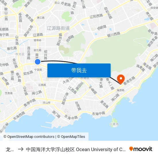 龙泉路 to 中国海洋大学浮山校区 Ocean University of China (Fushan Campus) map