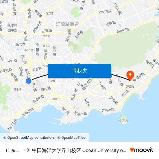 山东路南站 to 中国海洋大学浮山校区 Ocean University of China (Fushan Campus) map