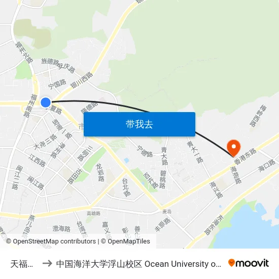 天福苑小区 to 中国海洋大学浮山校区 Ocean University of China (Fushan Campus) map