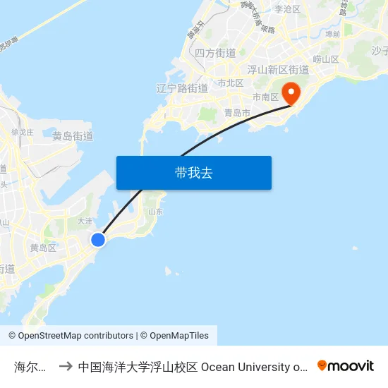 海尔山海湾 to 中国海洋大学浮山校区 Ocean University of China (Fushan Campus) map