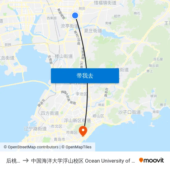 后桃林东 to 中国海洋大学浮山校区 Ocean University of China (Fushan Campus) map
