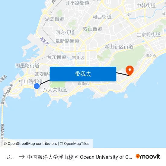 龙口路 to 中国海洋大学浮山校区 Ocean University of China (Fushan Campus) map
