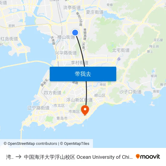 湾头 to 中国海洋大学浮山校区 Ocean University of China (Fushan Campus) map