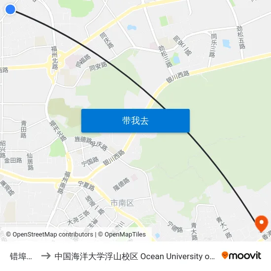 错埠岭小区 to 中国海洋大学浮山校区 Ocean University of China (Fushan Campus) map