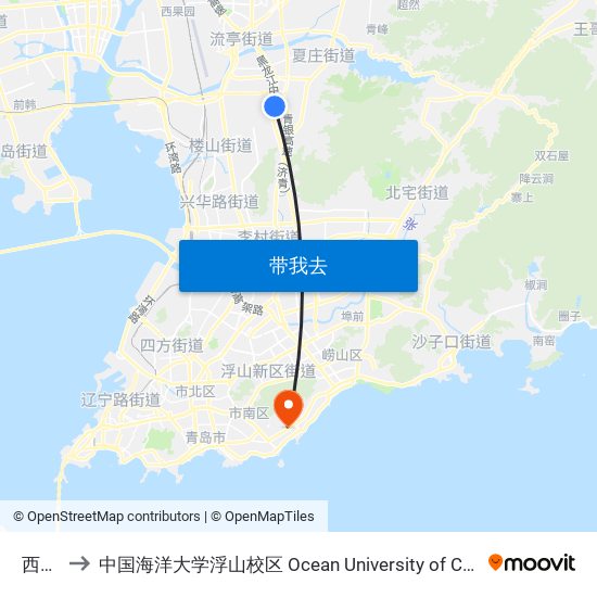 西小水 to 中国海洋大学浮山校区 Ocean University of China (Fushan Campus) map