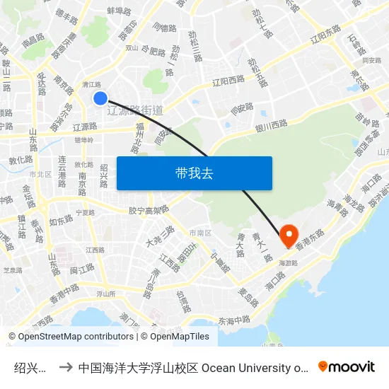 绍兴路北站 to 中国海洋大学浮山校区 Ocean University of China (Fushan Campus) map
