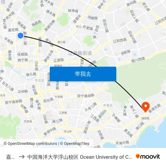 嘉善路 to 中国海洋大学浮山校区 Ocean University of China (Fushan Campus) map