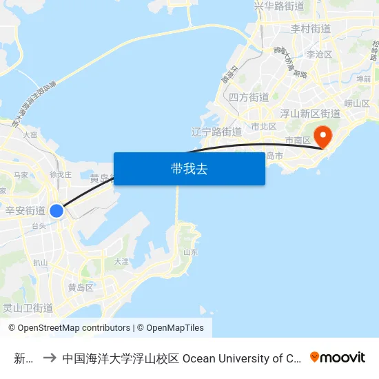 新街口 to 中国海洋大学浮山校区 Ocean University of China (Fushan Campus) map