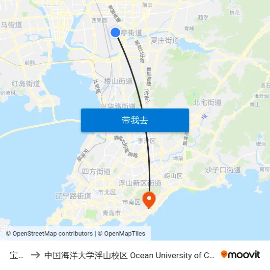 宝安路 to 中国海洋大学浮山校区 Ocean University of China (Fushan Campus) map