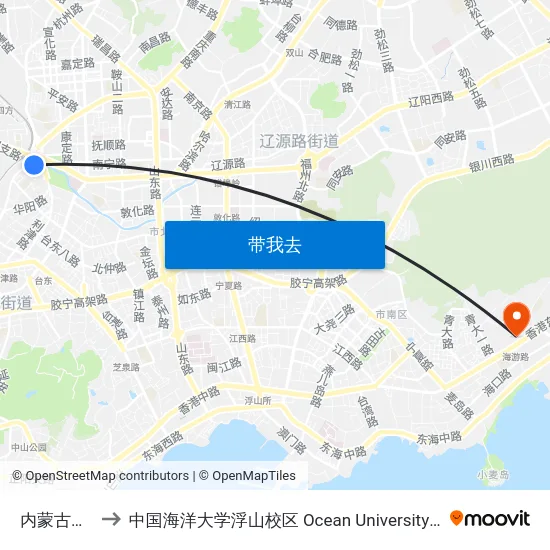 内蒙古路长途站 to 中国海洋大学浮山校区 Ocean University of China (Fushan Campus) map