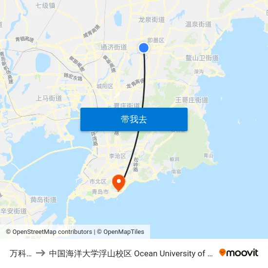 万科东郡 to 中国海洋大学浮山校区 Ocean University of China (Fushan Campus) map