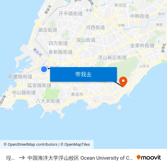 埕口路 to 中国海洋大学浮山校区 Ocean University of China (Fushan Campus) map
