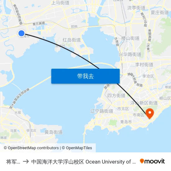 将军花园 to 中国海洋大学浮山校区 Ocean University of China (Fushan Campus) map