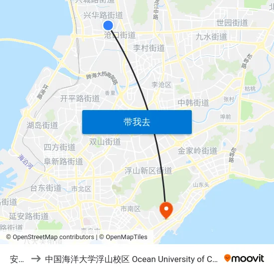 安国路 to 中国海洋大学浮山校区 Ocean University of China (Fushan Campus) map