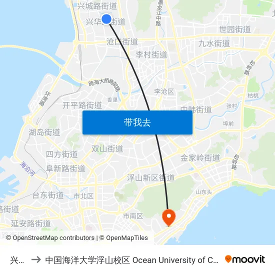 兴国路 to 中国海洋大学浮山校区 Ocean University of China (Fushan Campus) map