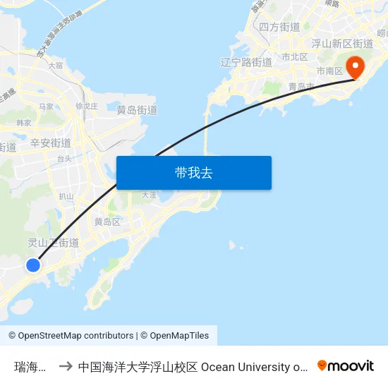 瑞海花园北 to 中国海洋大学浮山校区 Ocean University of China (Fushan Campus) map