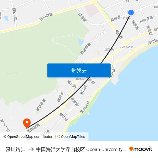 深圳路(苗岭路) to 中国海洋大学浮山校区 Ocean University of China (Fushan Campus) map