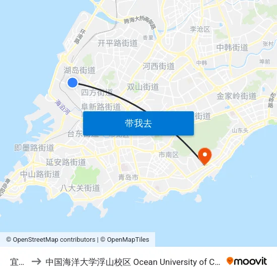 宜昌路 to 中国海洋大学浮山校区 Ocean University of China (Fushan Campus) map