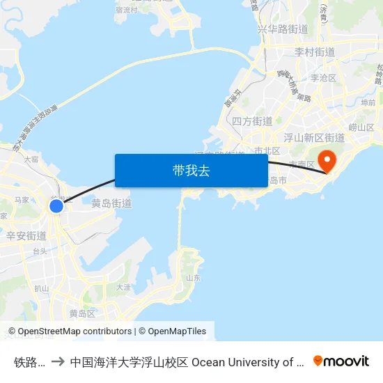 铁路物流 to 中国海洋大学浮山校区 Ocean University of China (Fushan Campus) map