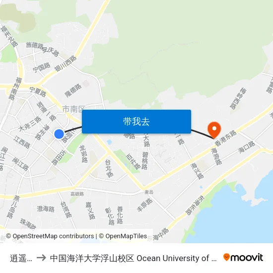 逍遥二路 to 中国海洋大学浮山校区 Ocean University of China (Fushan Campus) map