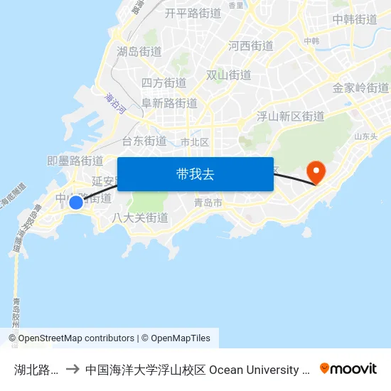 湖北路中山路 to 中国海洋大学浮山校区 Ocean University of China (Fushan Campus) map