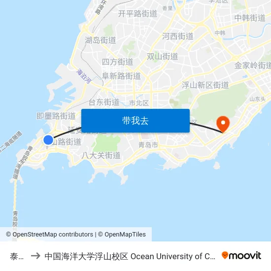 泰安路 to 中国海洋大学浮山校区 Ocean University of China (Fushan Campus) map