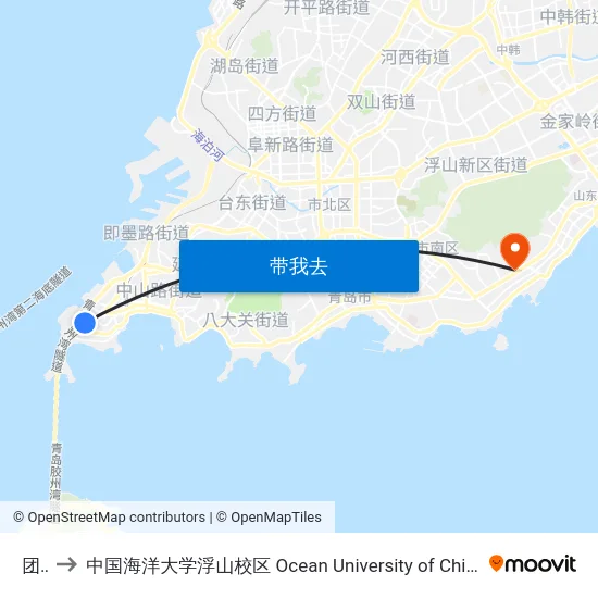 团岛 to 中国海洋大学浮山校区 Ocean University of China (Fushan Campus) map
