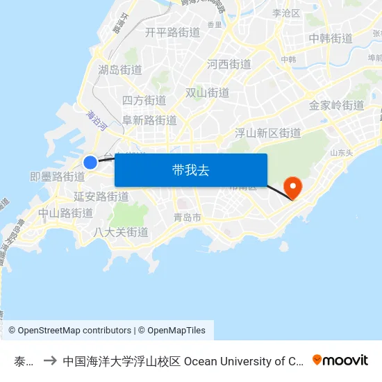 泰山路 to 中国海洋大学浮山校区 Ocean University of China (Fushan Campus) map