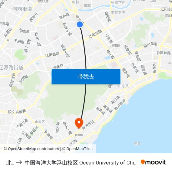 北村 to 中国海洋大学浮山校区 Ocean University of China (Fushan Campus) map