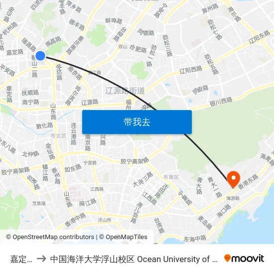 嘉定路东 to 中国海洋大学浮山校区 Ocean University of China (Fushan Campus) map