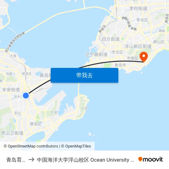 青岛育仁医院 to 中国海洋大学浮山校区 Ocean University of China (Fushan Campus) map