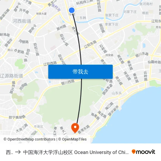 西韩 to 中国海洋大学浮山校区 Ocean University of China (Fushan Campus) map