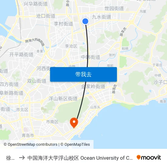 徐水路 to 中国海洋大学浮山校区 Ocean University of China (Fushan Campus) map