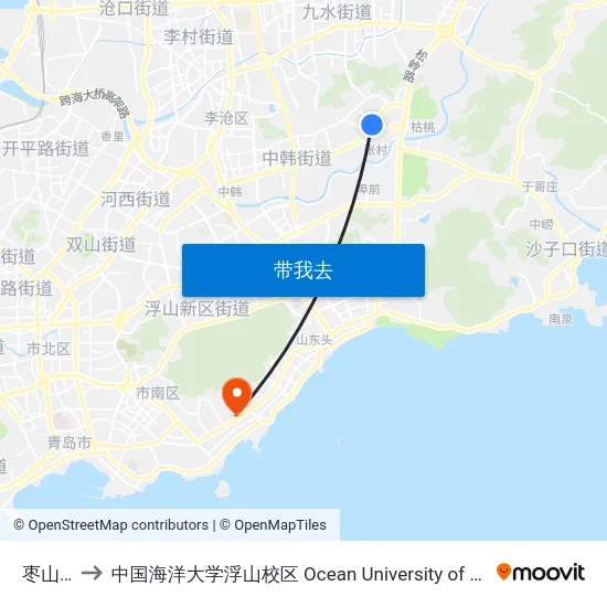 枣山东路 to 中国海洋大学浮山校区 Ocean University of China (Fushan Campus) map