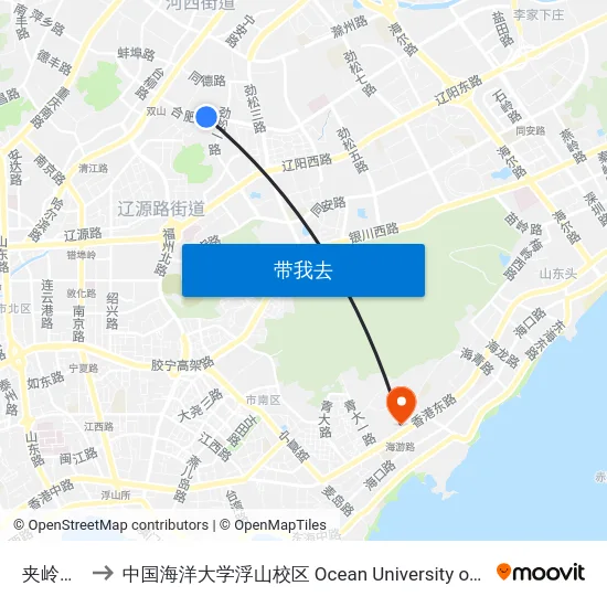 夹岭沟小区 to 中国海洋大学浮山校区 Ocean University of China (Fushan Campus) map