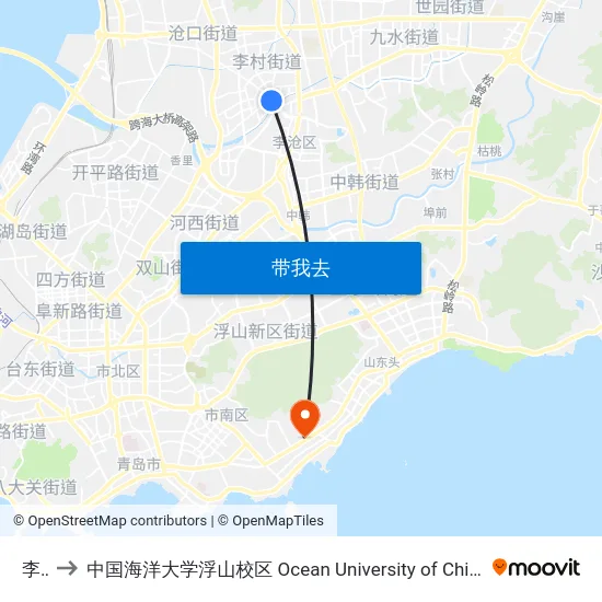 李村 to 中国海洋大学浮山校区 Ocean University of China (Fushan Campus) map