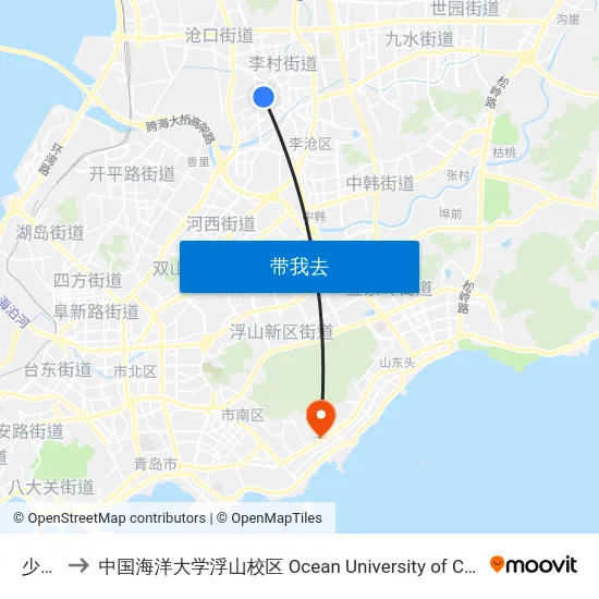 少山路 to 中国海洋大学浮山校区 Ocean University of China (Fushan Campus) map