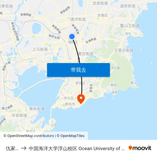 仇家沟岔 to 中国海洋大学浮山校区 Ocean University of China (Fushan Campus) map