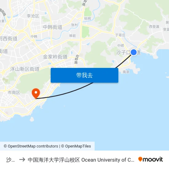 沙子口 to 中国海洋大学浮山校区 Ocean University of China (Fushan Campus) map