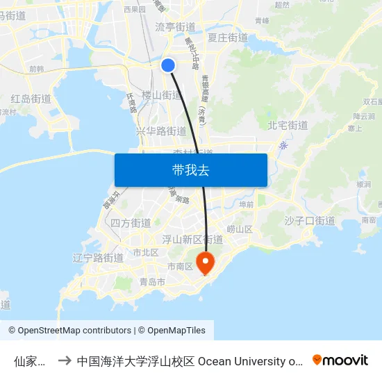 仙家寨社区 to 中国海洋大学浮山校区 Ocean University of China (Fushan Campus) map