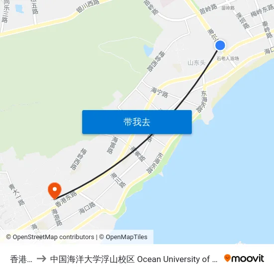 香港东路 to 中国海洋大学浮山校区 Ocean University of China (Fushan Campus) map