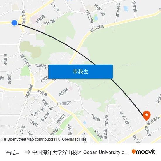 福辽立交桥 to 中国海洋大学浮山校区 Ocean University of China (Fushan Campus) map