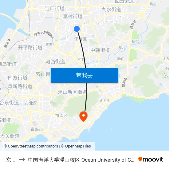 京口路 to 中国海洋大学浮山校区 Ocean University of China (Fushan Campus) map